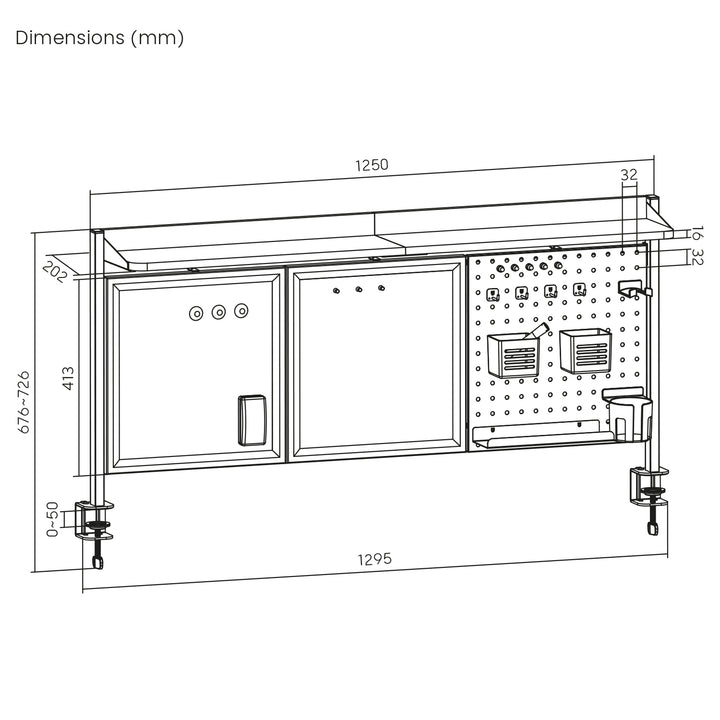 Séparateur de bureau / organisateur Ergo Office, charge max. 10kg, blanc et tableau en liège, largeur 1250mm, blanc, ER-300 W