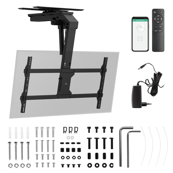 Support électrique pour TV Maclean, plafond, support Tuya, max. VESA 800x400, réglable +90°~-90°, pour TV 43-86", max. 45kg, MC-109 T