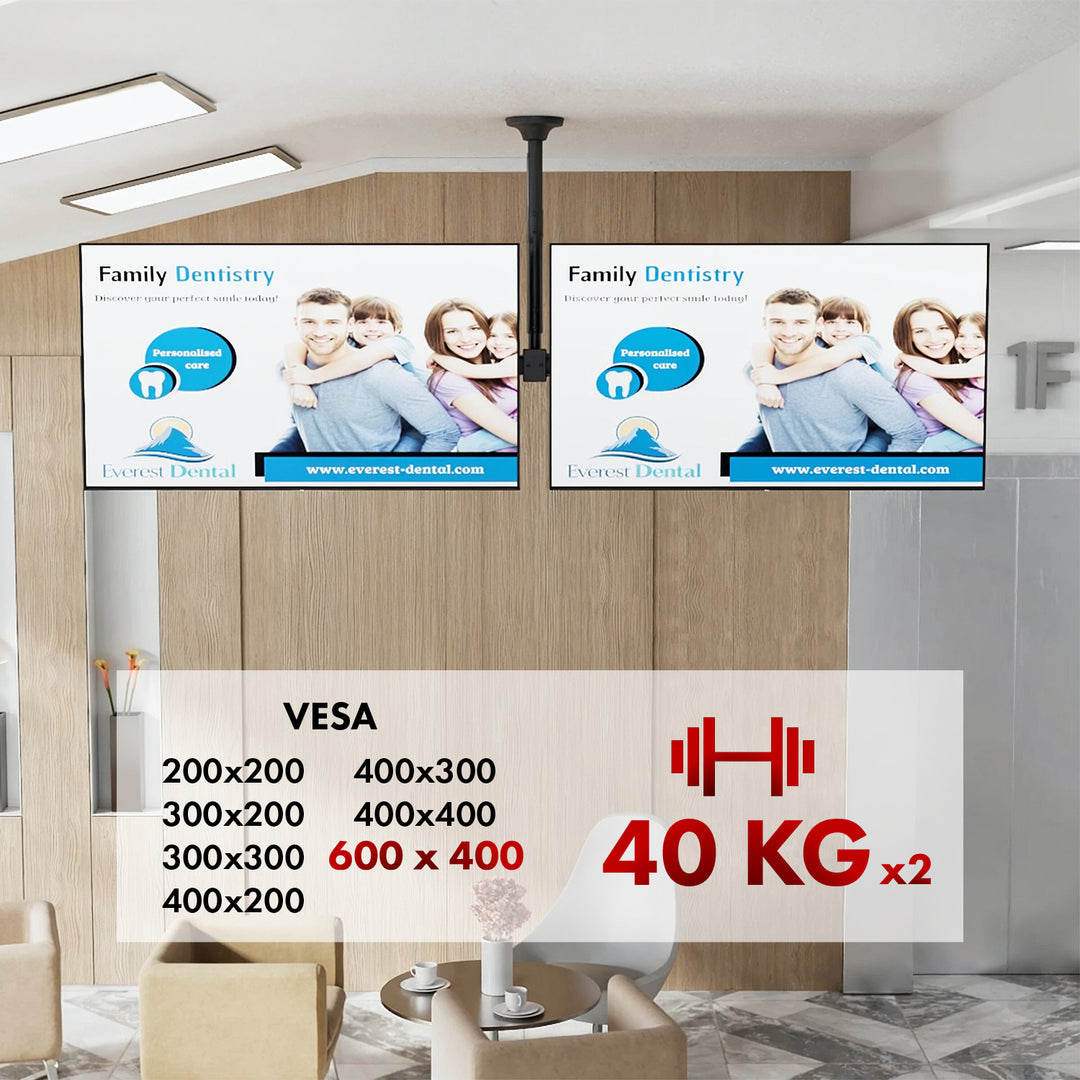 Support plafond Maclean pour deux téléviseurs, charge max. 2x40kg, 34-60", max VESA 600x400, MC-111 B