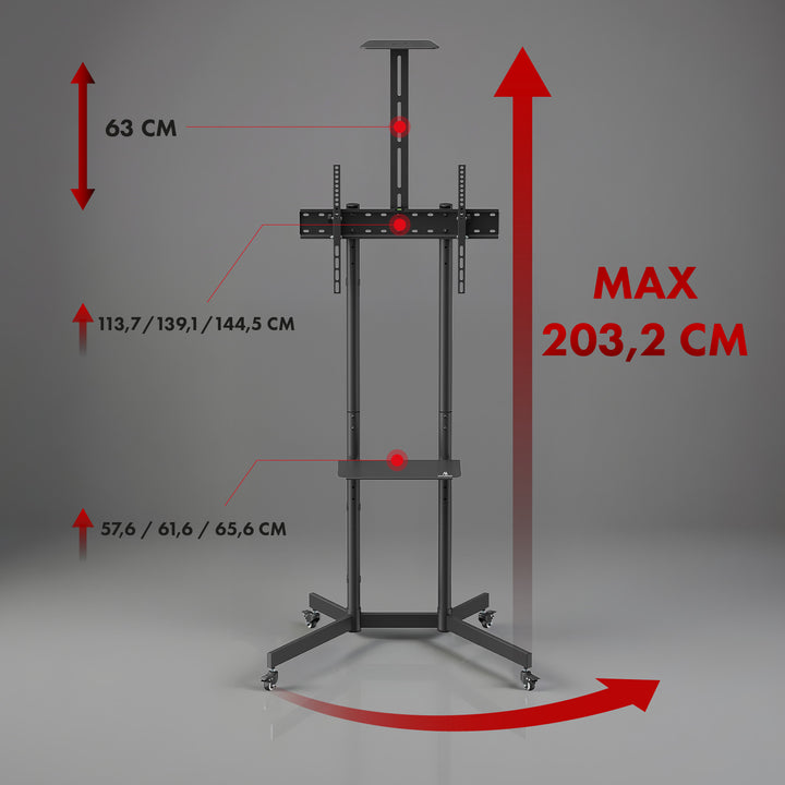 Maclean TV stand / trolley, tablette pour caméra, sur roulettes, 37-70", charge max. 45kg/5kg tablette, max. VESA 600x400, MC-113 B