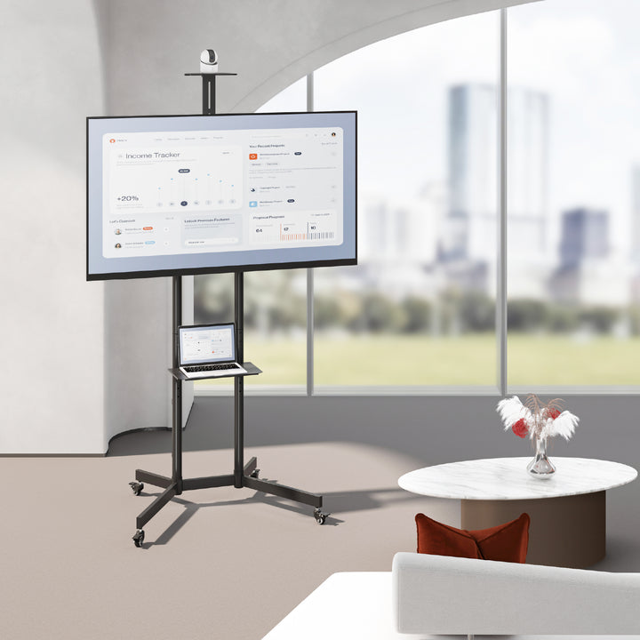 Maclean TV stand / trolley, tablette pour caméra, sur roulettes, 37-70", charge max. 45kg/5kg tablette, max. VESA 600x400, MC-113 B