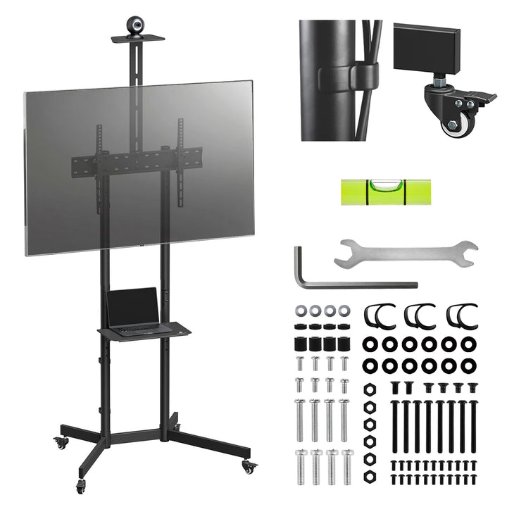 Maclean TV stand / trolley, tablette pour caméra, sur roulettes, 37-70", charge max. 45kg/5kg tablette, max. VESA 600x400, MC-113 B