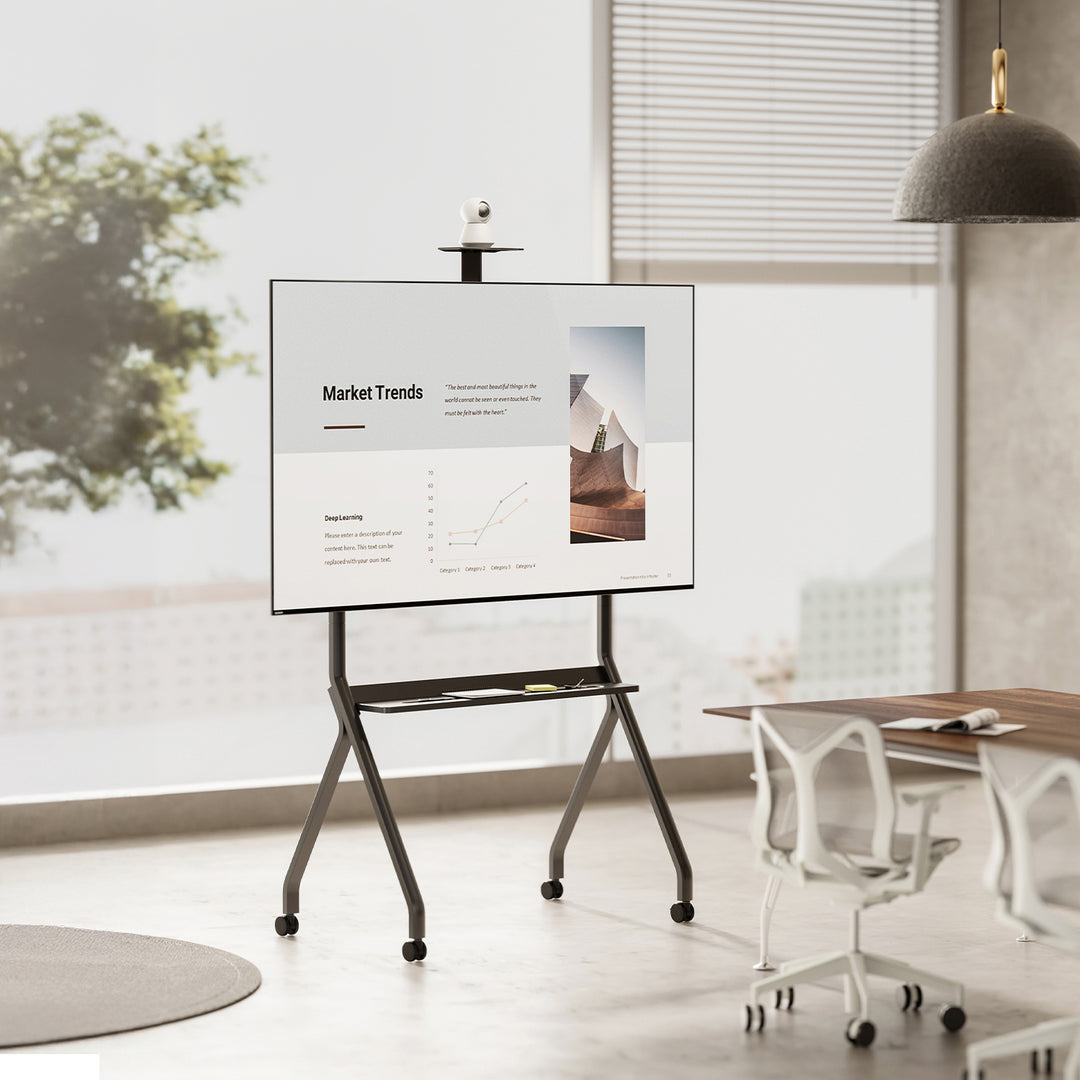 Maclean Support TV / chariot, tablette pour caméra, sur roulettes, 55-100", charge max. 120kg/10kg tablette, max. VESA 900x600, noir, MC-114 B