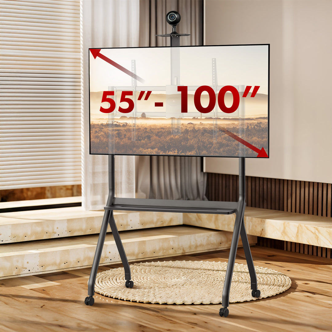 Maclean Support TV / chariot, tablette pour caméra, sur roulettes, 55-100", charge max. 120kg/10kg tablette, max. VESA 900x600, noir, MC-114 B