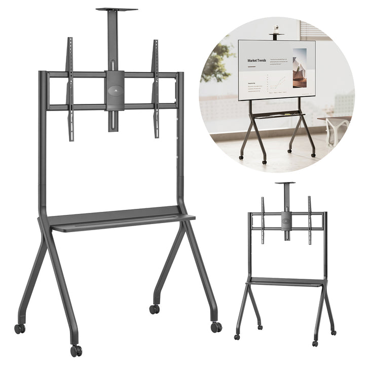 Maclean Support TV / chariot, tablette pour caméra, sur roulettes, 55-100", charge max. 120kg/10kg tablette, max. VESA 900x600, noir, MC-114 B