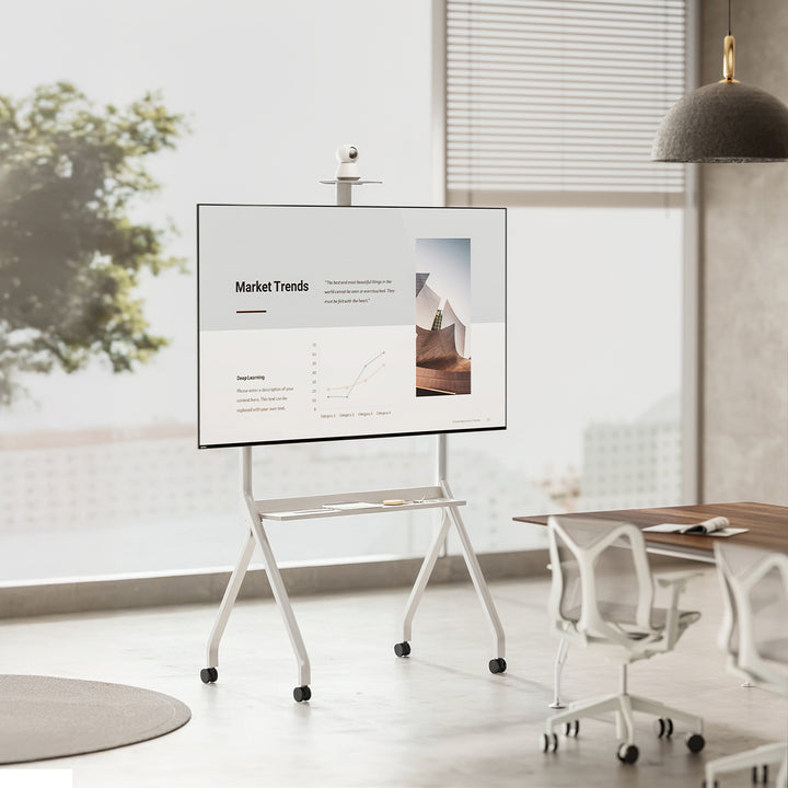 Maclean Support TV / chariot, tablette pour caméra, sur roulettes, 55-100", charge max. 120kg/10kg tablette, max. VESA 900x600, blanc, MC-114 W