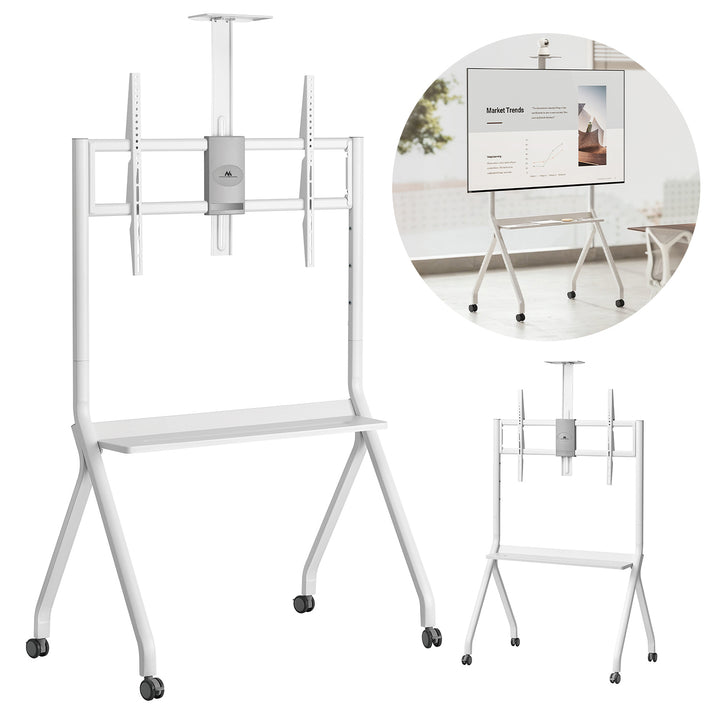 Maclean Support TV / chariot, tablette pour caméra, sur roulettes, 55-100", charge max. 120kg/10kg tablette, max. VESA 900x600, blanc, MC-114 W