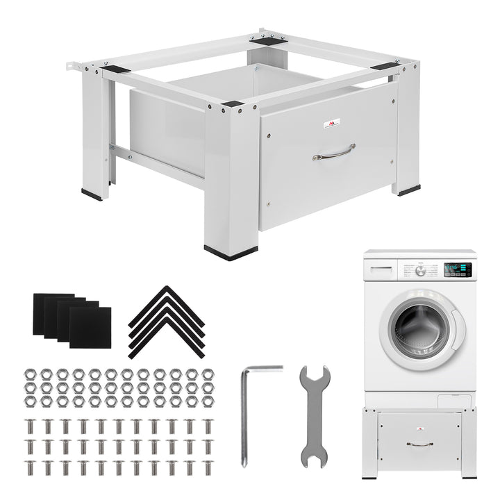 Socle pour lave-linge / sèche-linge avec tiroir Maclean, charge max. 150kg, blanc, MC-117 W