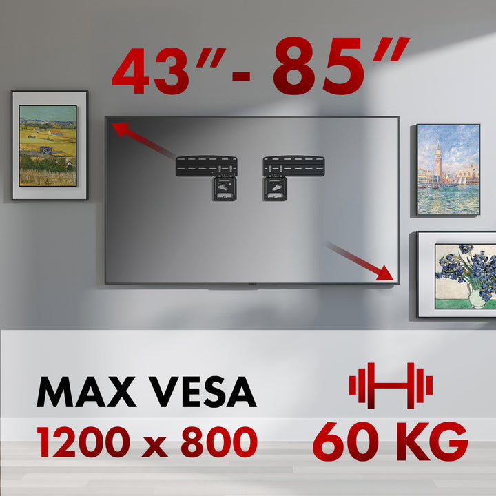 Support TV Maclean, compatible avec les téléviseurs Samsung QLED, 43"-85", max. 60kg, MC-806 N