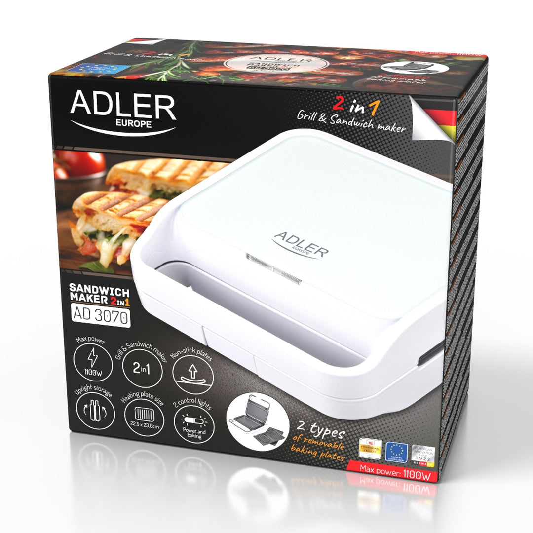 Adler broodrooster, contactgrill, 1100W, wit, AD 3070