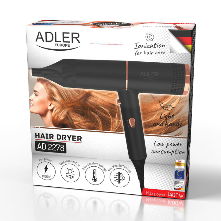 Adler AD 2278 Sèche-cheveux ionisation 2 niveaux de soufflage noir