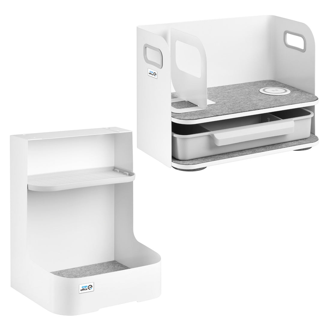 Organisateur de bureau avec tiroir et chargeur sans fil Ergo Office, blanc, max. 10kg, ER-441 + Organisateur de bureau pour ustensiles de bureau jusqu'à 5kg ER-442