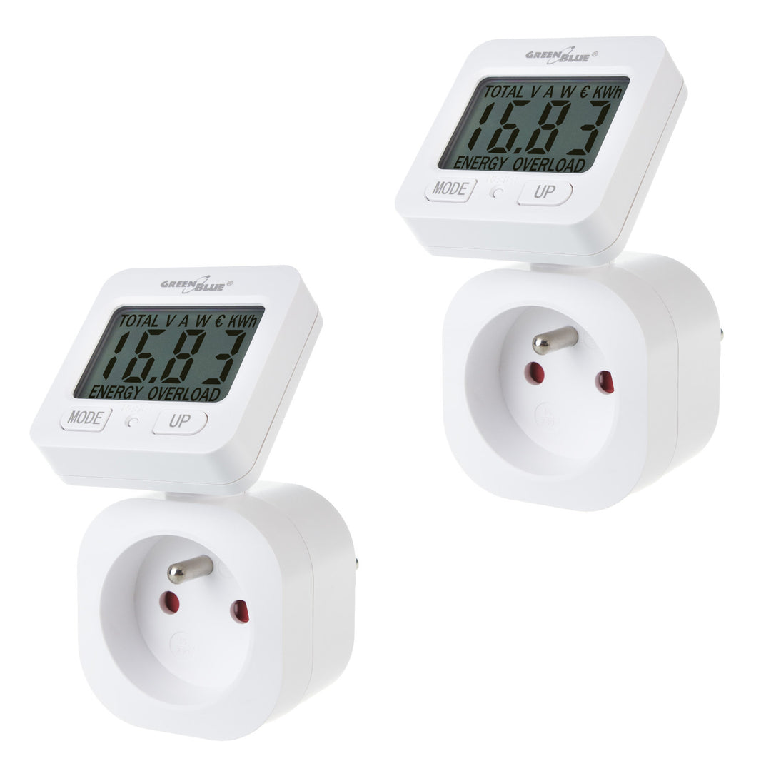 GreenBlue energiemeter, wattmeter, 16A, max. 3680W, secundair geheugen, GB615 E, 2 stuks