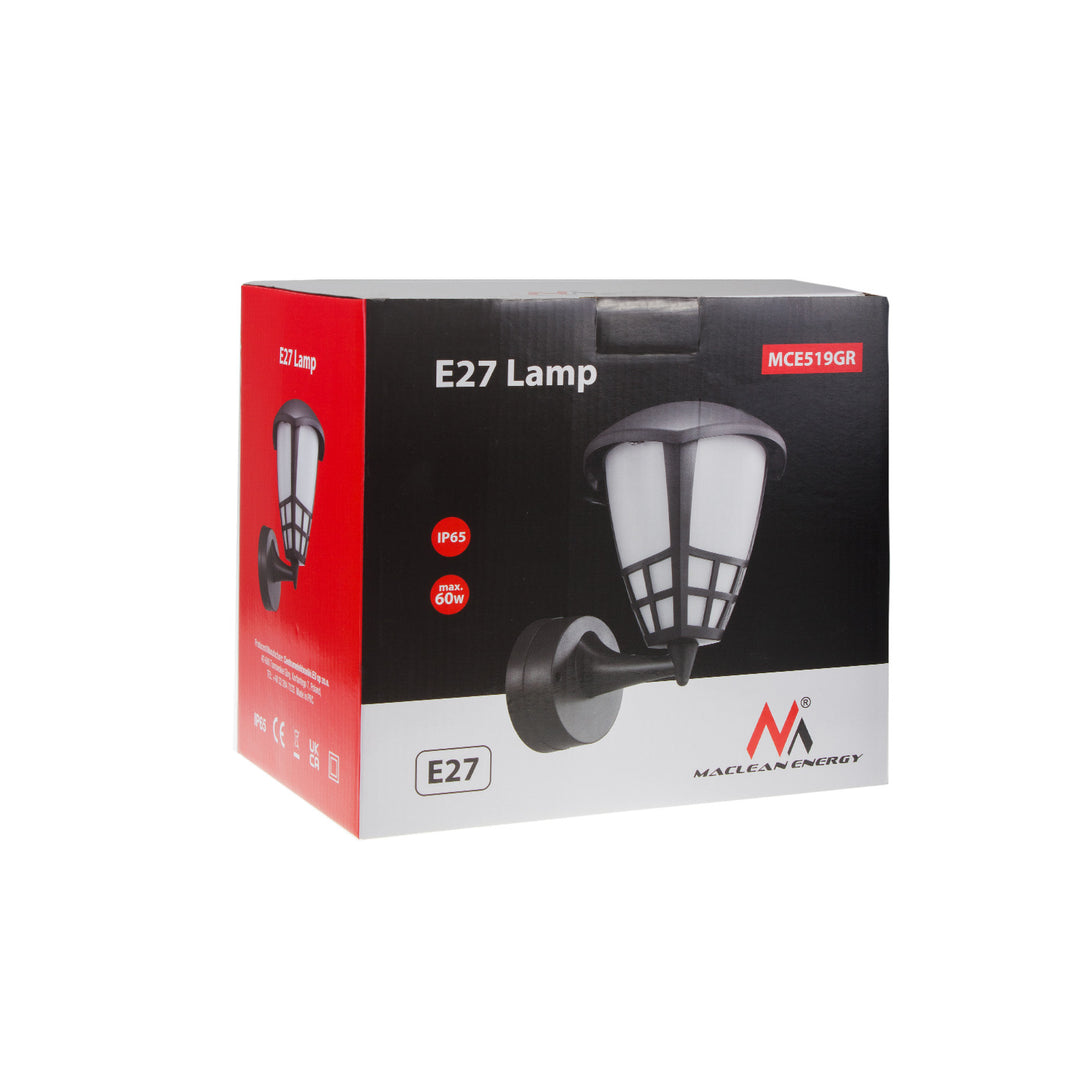 Applique 1xE27 Maclean, charge max. 60W, IP65, couleur grise, MCE519 GR + ampoule LED à filament E27, 11W 230V Maclean Energy MCE280 WW blanc chaud 3000K 1500lm rétro edison décorative A60