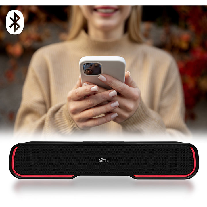 Barre de son Bluetooth portable, rétro-éclairage RGB multicolore, RMS 10W, PMPO 450W, radio FM, MP3. AUX, batterie rechargeable intégrée, Media-Tech PHANTOM BT