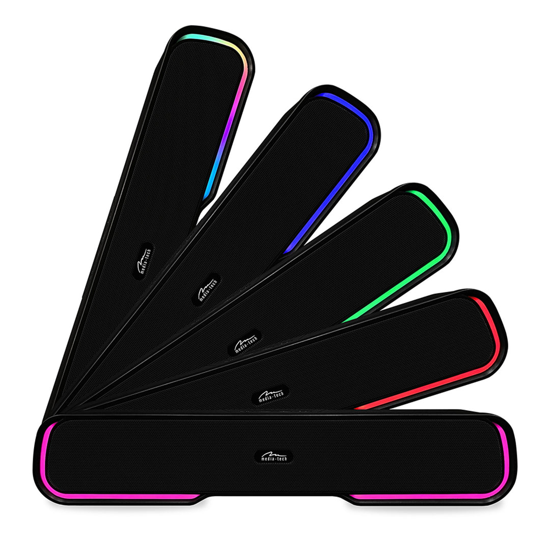 Barre de son Bluetooth portable, rétro-éclairage RGB multicolore, RMS 10W, PMPO 450W, radio FM, MP3. AUX, batterie rechargeable intégrée, Media-Tech PHANTOM BT