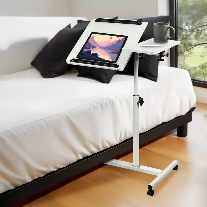 Support mobile pour bureau et ordinateur portable Maclean, blanc, réglable en hauteur 59-89cm, max. 30kg , MC-121 W