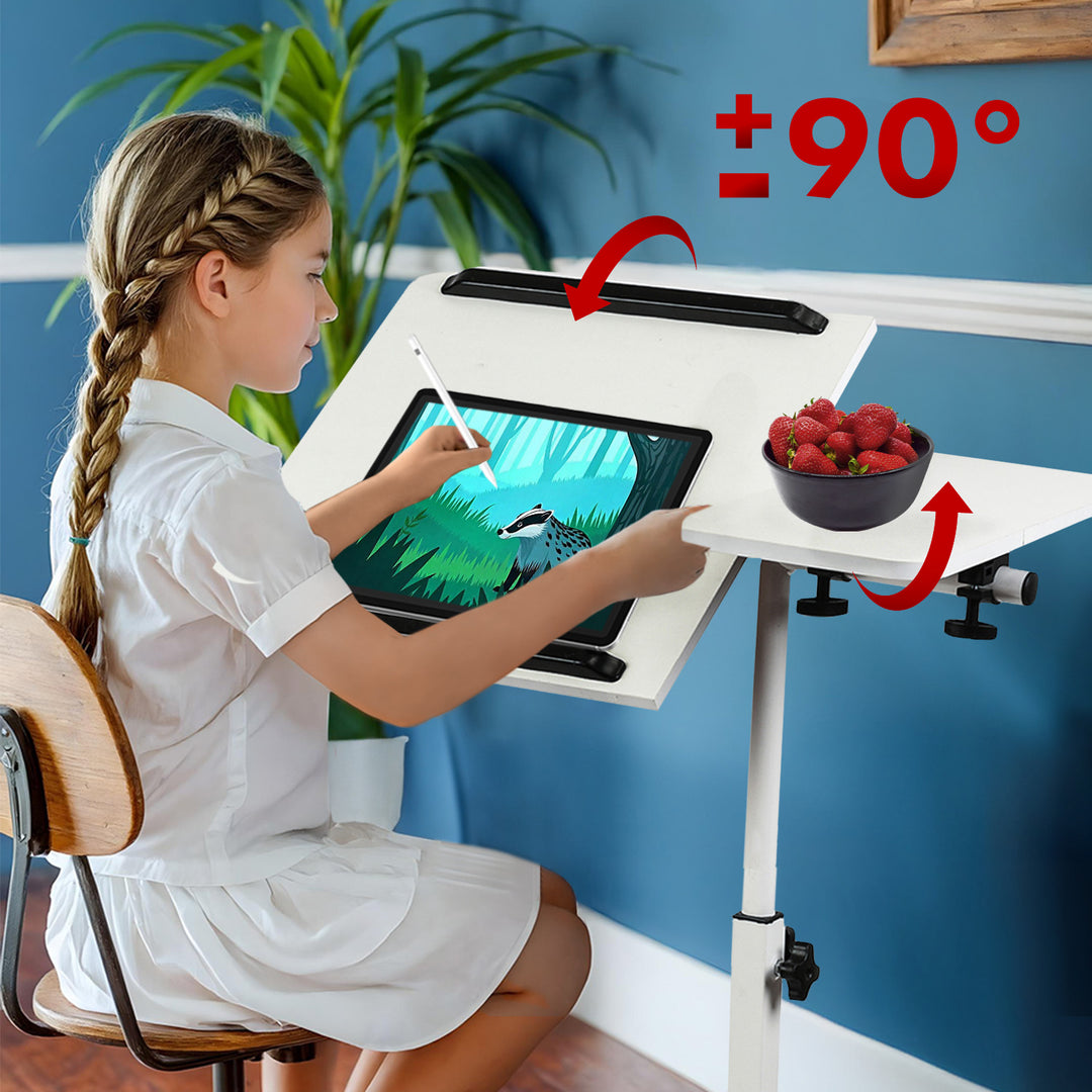 Support mobile pour bureau et ordinateur portable Maclean, blanc, réglable en hauteur 59-89cm, max. 30kg , MC-121 W