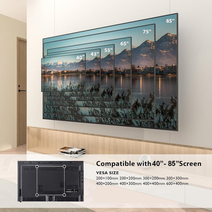 Support mural ultra plat Maclean pour TV, 40-85", max VESA 600x400, charge jusqu'à 80kg, MC-123