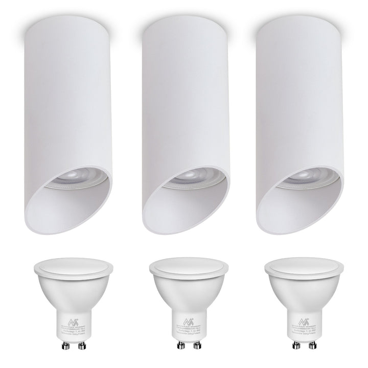 Maclean opbouw-/buisarmatuur, spot, rond, aluminium, GU10, 55x130mm, wit, MCE360W 3 stuks + LED GU10 7W Maclean Energy MCE437 NW neutraal wit 4000K, 220-240V~, 50/60Hz 3 stuks