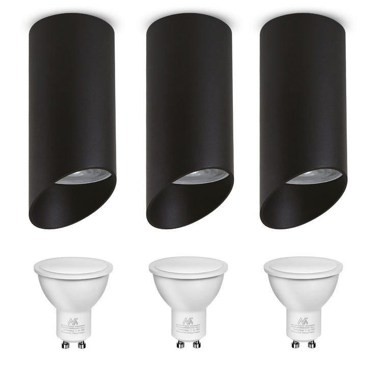 Maclean luminaire en saillie/tube, spot, rond, aluminium, GU10, 55x130mm, noir, MCE360 B 3pcs + ampoule LED GU10 7W Maclean Energy MCE437 WW blanc chaud 3000K, 220-240V~, 50/60Hz, 3pcs