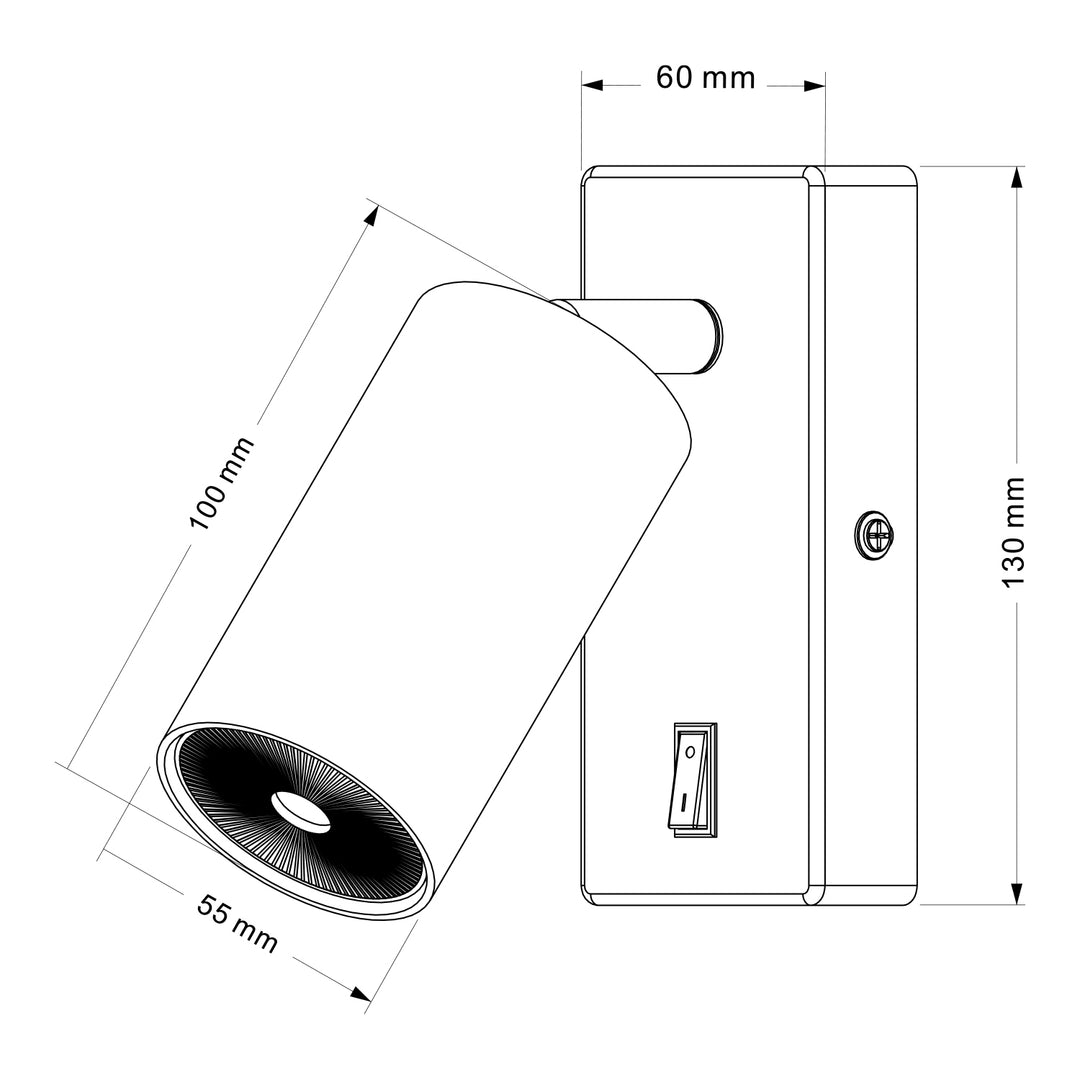 Lampe murale / applique murale Maclean, spot, ronde, GU10, avec interrupteur 55x90mm, couleur noire, MCE369 B+ Ampoule LED GU10 7W Maclean Energy MCE437 WW blanc chaud 3000K, 220-240V~, 50/60Hz, 490 lumens