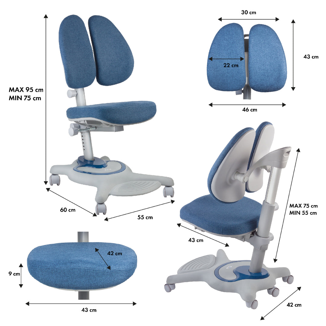 Ergo Office ergonomisch in hoogte verstelbaar bureau voor kinderen, grijs, max. 100kg, ER-417 2cz +Ergo Office ergonomische stoel voor kinderen, verstelbare hoofdsteun, verstelbare hoogte, max. 75kg, ER-484N