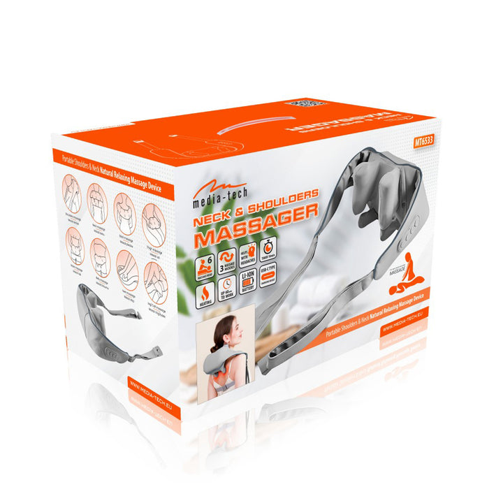 Masseur d'épaules et de cou. Shiatsu, 5D imitation mains, 6 têtes de massage, 3 modes, 3 vitesses, sans fil, port de charge USB-C MASSAGE NECK & ; SHOULDERS