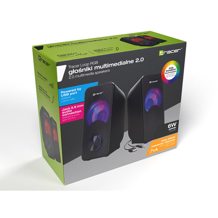 Haut-parleurs Tracer, rétroéclairage RGB, 6 W RMS, alimentation USB, Loop
