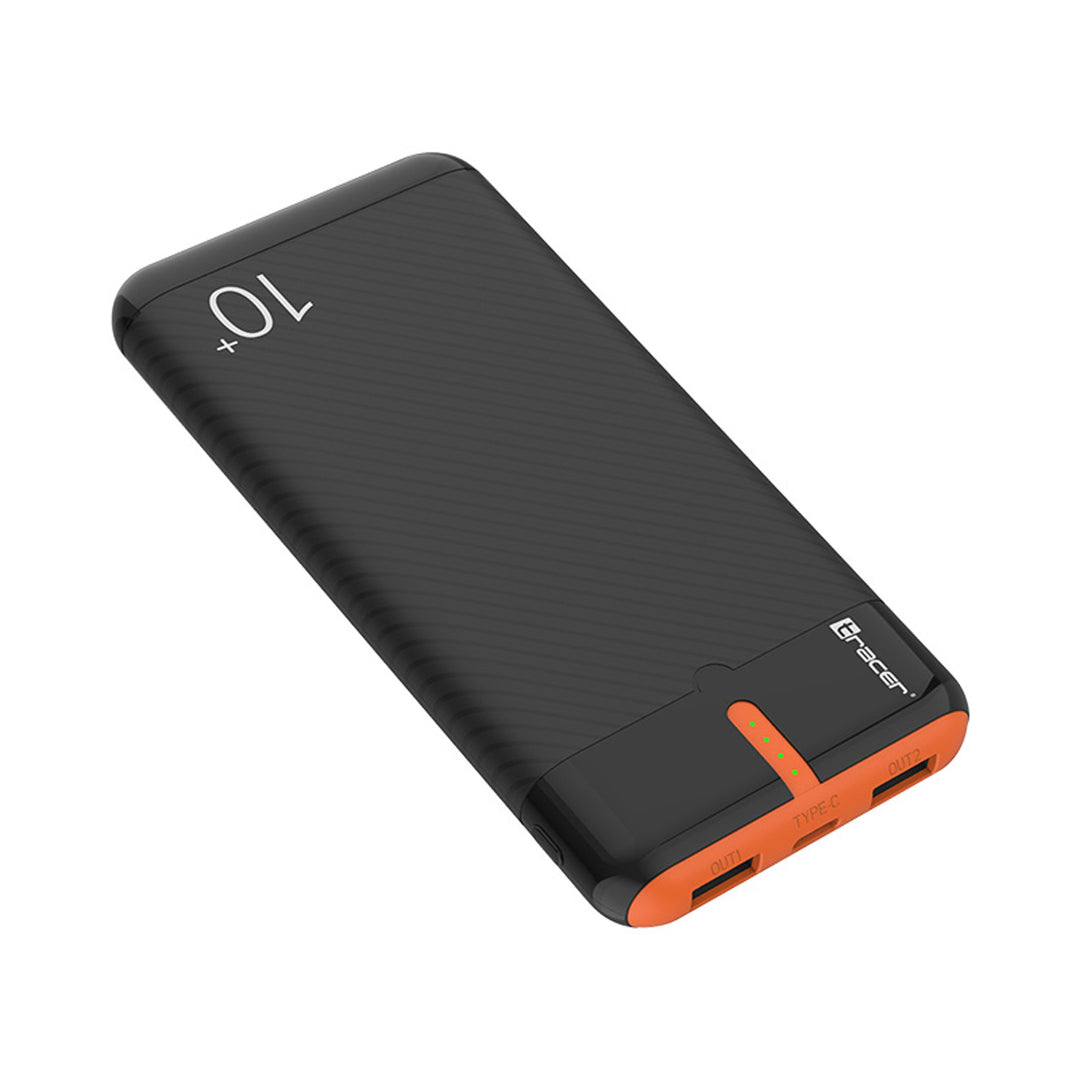 Tracer Powerbank, 10000 mAh, Zwart en Oranje, USB C, 2A, EnerGo