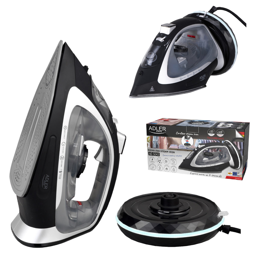 Fer à vapeur sans fil Adler, semelle en céramique, 2800W, AD 5043