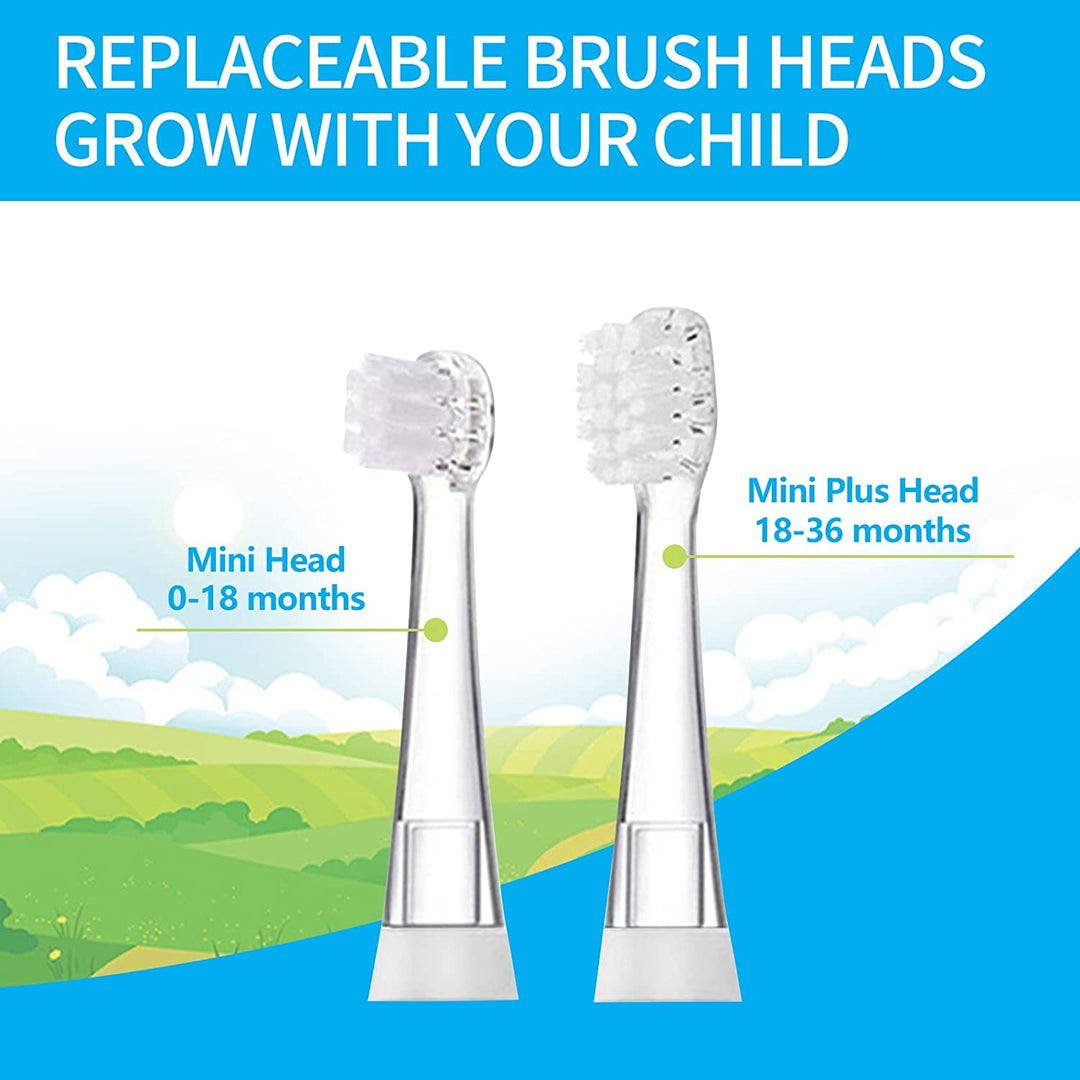 Brosse à dents sonique pour enfants SEAGO, couleur rose, 1xAA 1,5V (non inclus), 4 embouts, SG-513 Pink + Set de brosses à dents de rechange pour SG-513, SG-977 SEAGO, 4 pcs, couleur transparente, SG-513 Refill