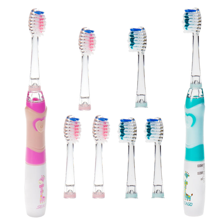 Brosse à dents sonique pour enfants SEAGO, rose, 3 embouts, SG-977 Rose + Brosse à dents sonique pour enfants SEAGO, verte, 3 embouts, SG-977 Verte