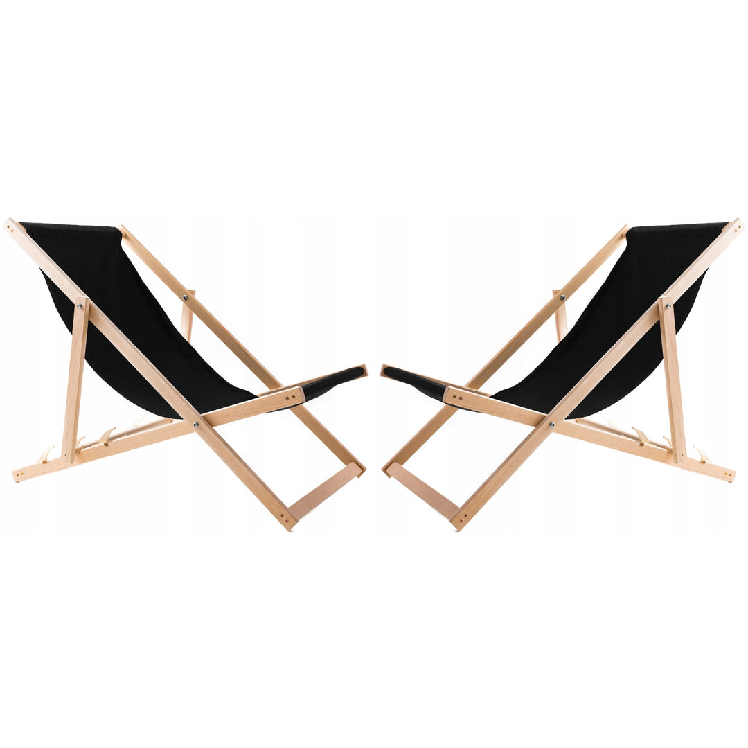 Lot de 2 chaises de plage, noires + table basse en bois Woodok