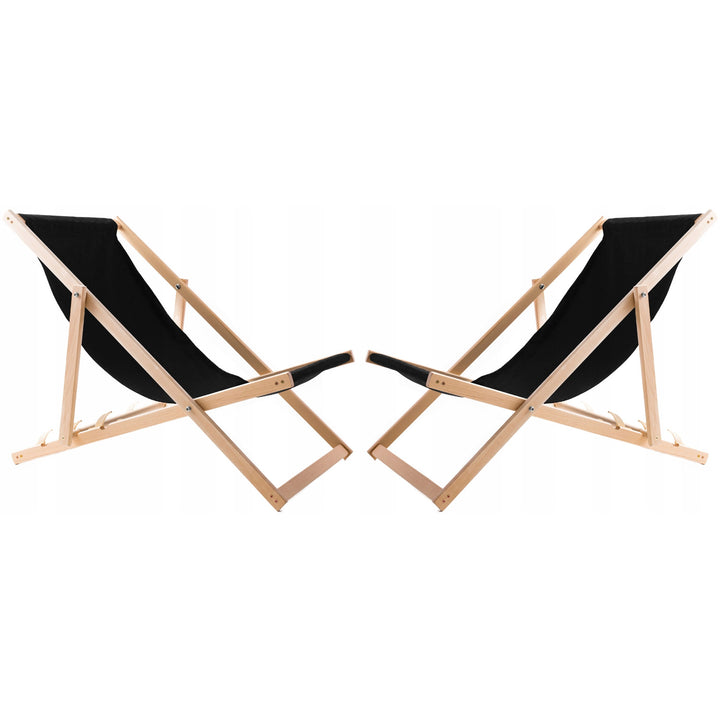 Lot de 2 chaises de plage, noires + table basse en bois Woodok