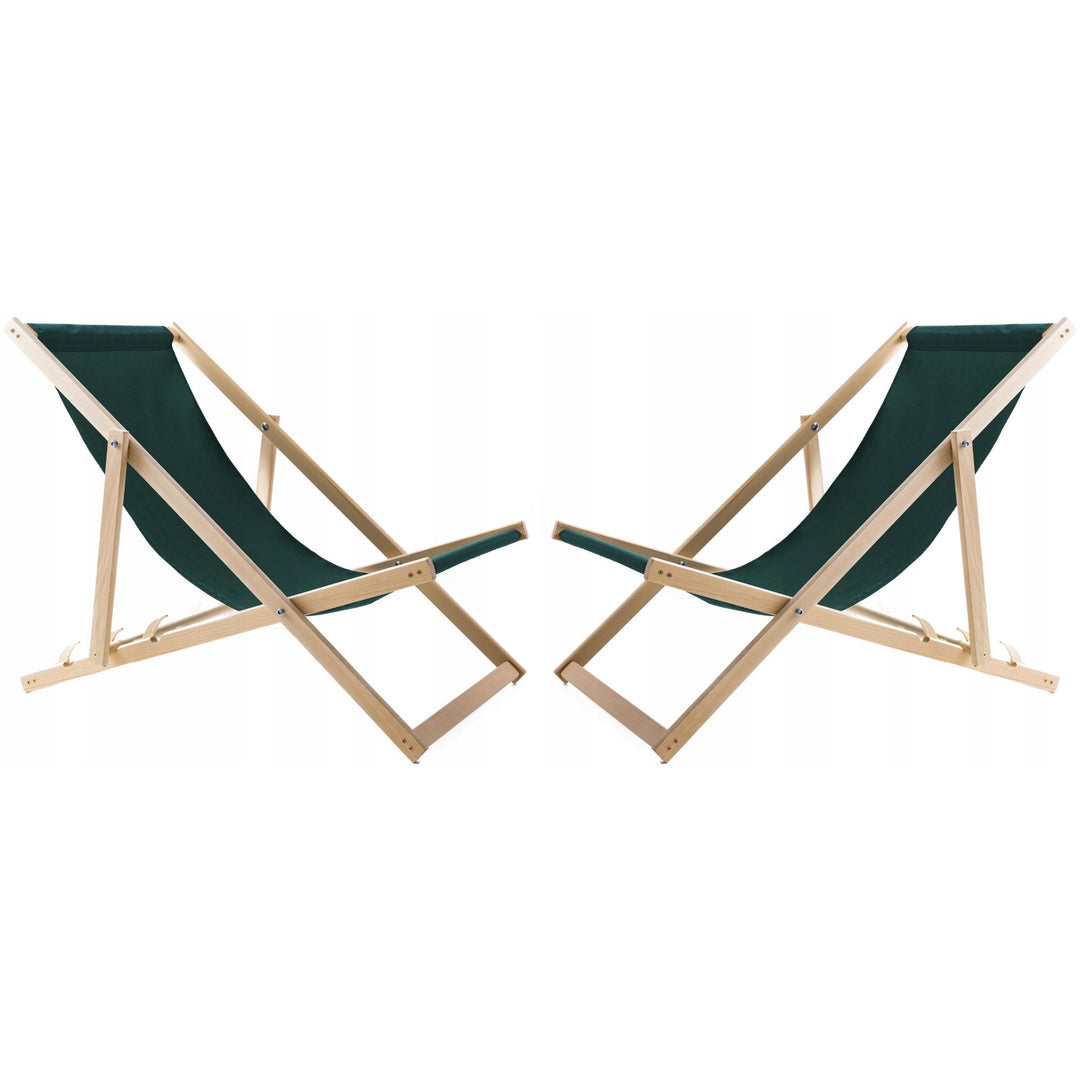 Lot de 2 chaises de plage, vertes + table basse en bois Woodok