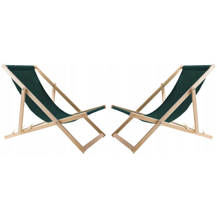 Lot de 2 chaises de plage, vertes + table basse en bois Woodok