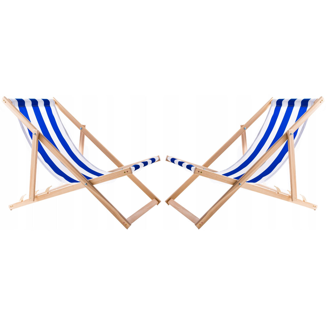 Lot de 2 chaises de plage, rayures bleues + table basse en bois Woodok