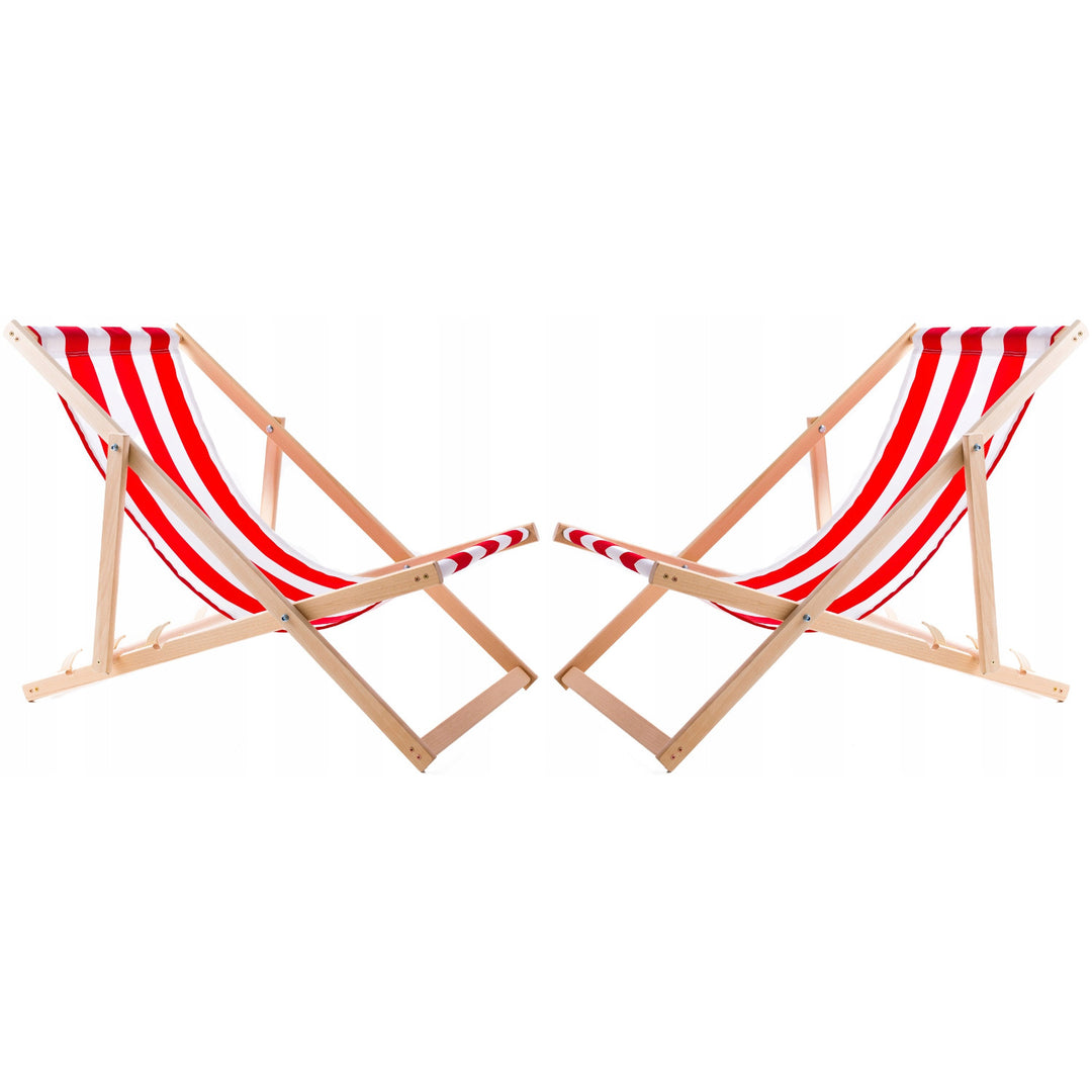 Lot de 2 chaises de plage, rayures rouges + table basse en bois Woodok