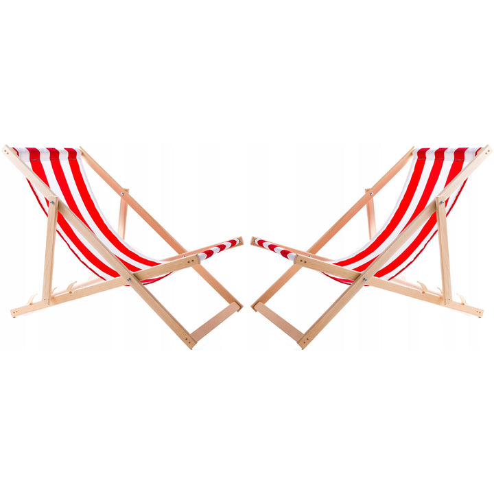 Lot de 2 chaises de plage, rayures rouges + table basse en bois Woodok