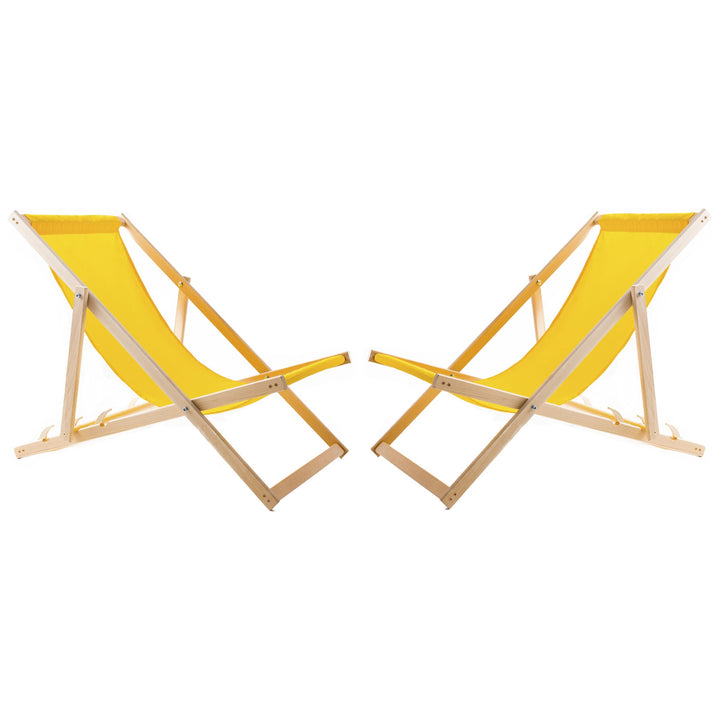 Lot de 2 chaises de plage, jaunes + table basse en bois Woodok