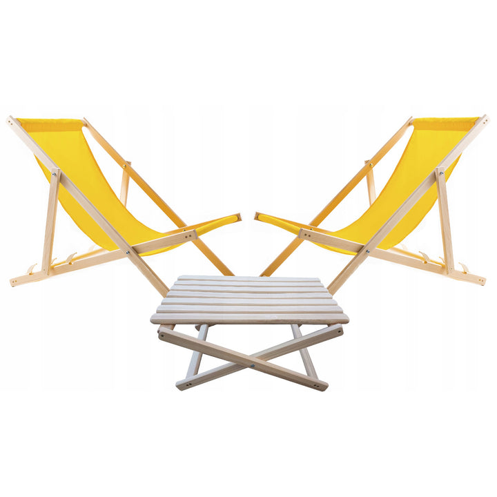 Lot de 2 chaises de plage, jaunes + table basse en bois Woodok