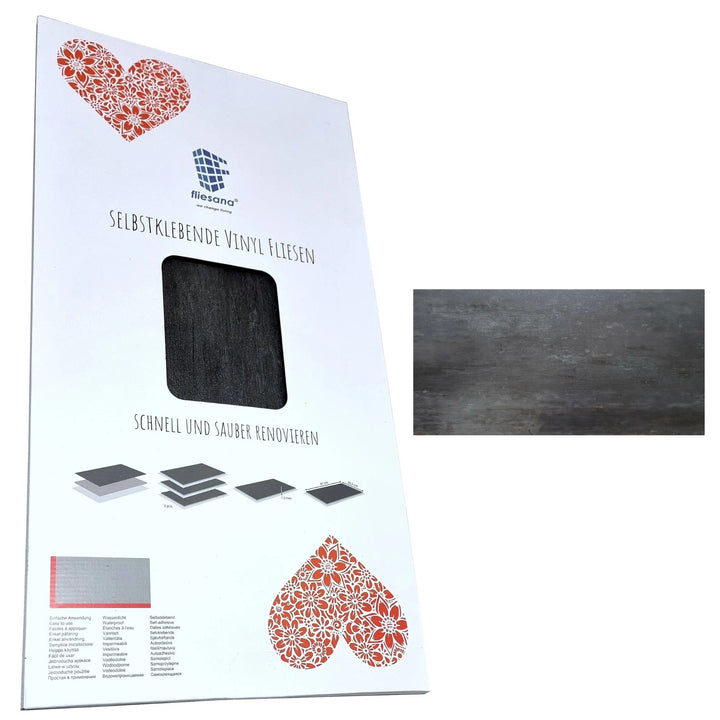 Fliesana carreaux de sol et de mur autocollants, lot de 3, imperméables, design en pierre naturelle, couleur noire