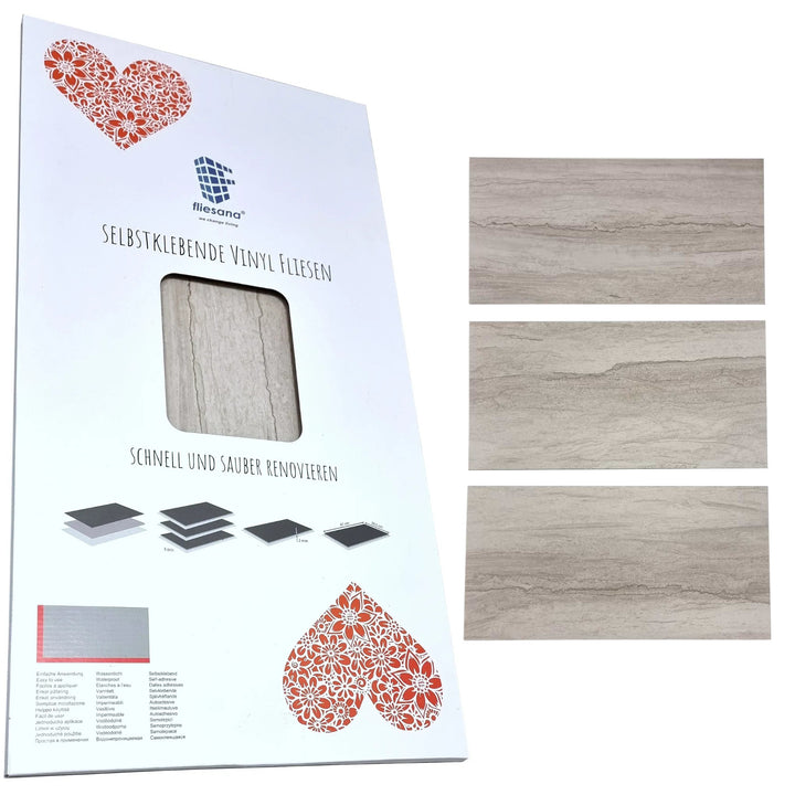 Fliesana carreaux de sol et de mur autocollants, lot de 3, imperméables, motif pierre naturelle (falaise)