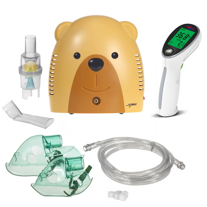 Inhalateur pour enfants Promedix, ours en peluche, nébuliseur, masque, set de filtres, PR-811 + thermomètre médical infrarouge sans contact Promedix PR-960
