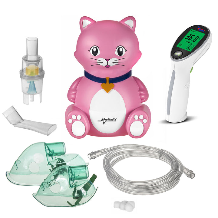 Inhalateur pour chat Promedix pour enfants, set nébuliseur, masques, filtres, PR-816 + thermomètre médical infrarouge sans contact Promedix PR-960