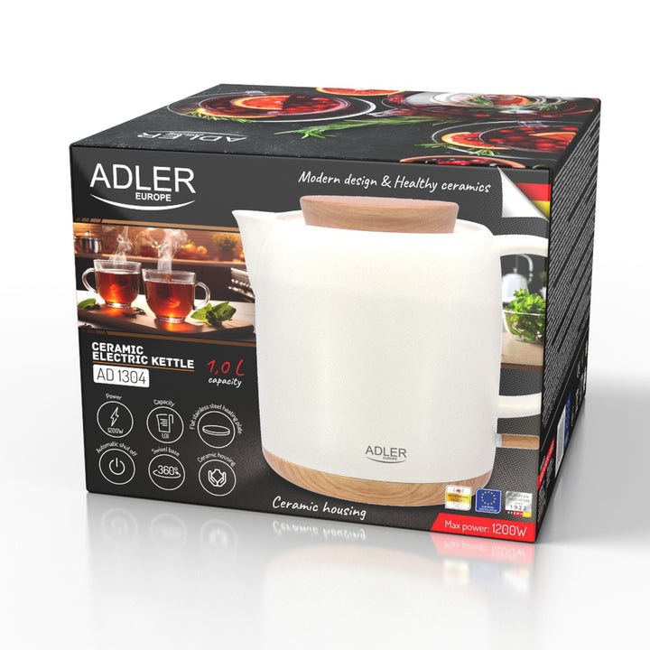 Bouilloire électrique en céramique 1.0L, 1200W, écru, Adler AD 1304