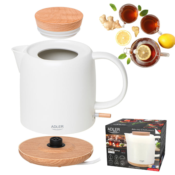 Bouilloire électrique en céramique 1.0L, 1200W, écru, Adler AD 1304