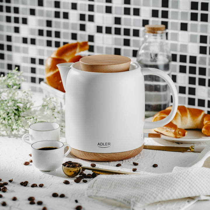 Bouilloire électrique en céramique 1.0L, 1200W, écru, Adler AD 1304