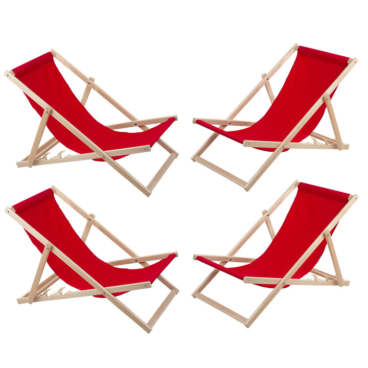 Jeu de quatre chaises longues, rouge, Woodok, assemblées